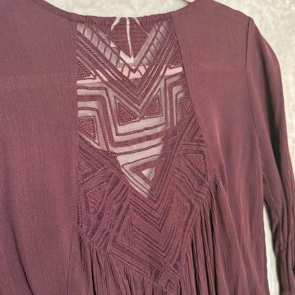 Mossimo Ladies Medium Boho Lace pullover Burgundy Blouse - Picture 10 of 14